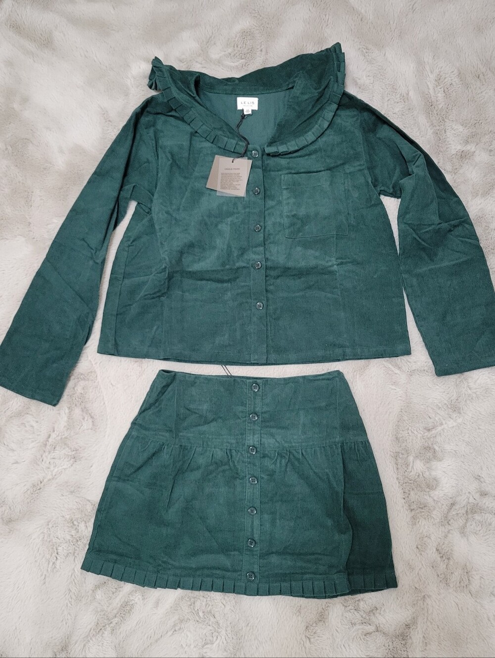 Nwt Le Lis Green Corduroy Top And Skirt Set